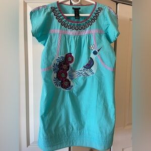 Custo Barcelona Hand-Embroidered Peacock Tunic Dress with Crystals – Size 2